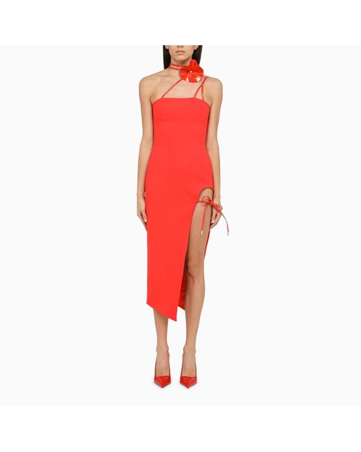 David Koma Red Midi Dress With Appliqué