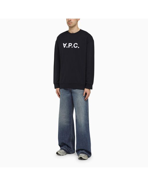 A.P.C. Black Logoed Navy Crewneck Sweatshirt for men