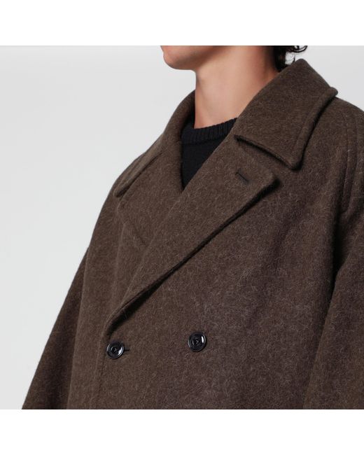 Lemaire Brown Long Double-Breasted Mud Wool And Alpaca Coat for men