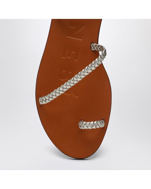 Manebí Brown Platinum Leather Thong Sandals With Ring