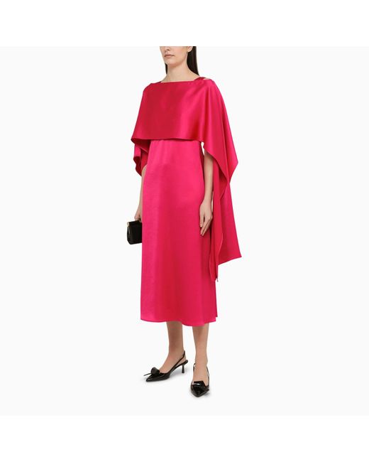 Weekend by Maxmara Red Fuxia Satin Midi Dress With Stole