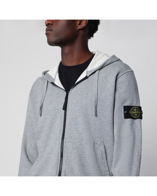 Stone Island Gray Mélange Cotton Hoodie for men