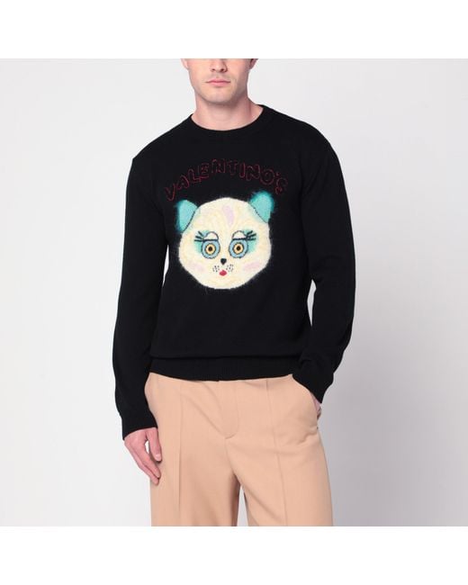 Valentino Black Sweater With Le Chat De La Maison Patch for men