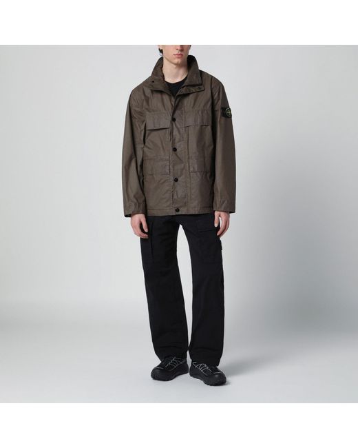 Stone Island Brown Waxed Cotton Canvas Field Jacket for men