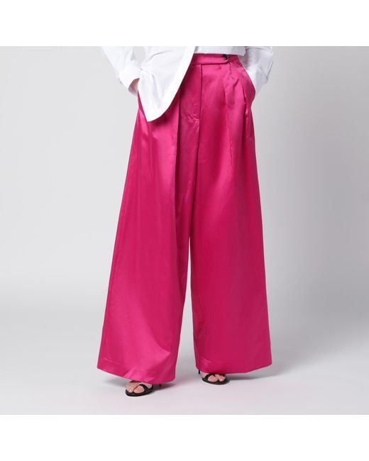 Dries Van Noten Pink Wide Pleated Fuchsia Satin Trousers