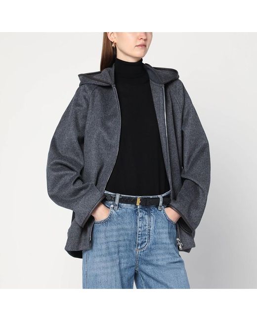 Bottega Veneta Black Graue Wolljacke Mit Kapuze