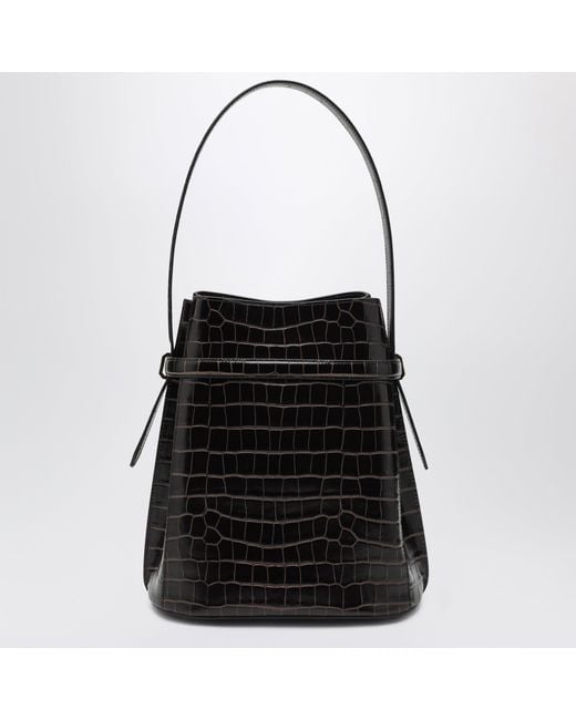 Totême  Black Crocodile-Embossed Leather Bucket Bag