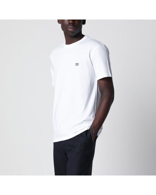 Valentino White Cotton T-Shirt With Vlogo Embroidery for men