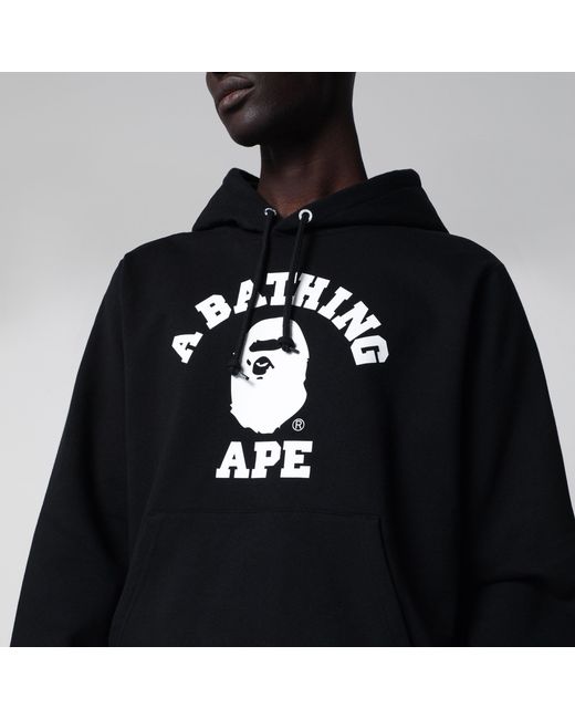 A Bathing Ape Black Hoodie With Logo Print for men