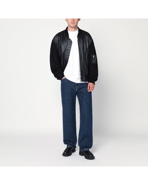Givenchy Black Leather Bomber Jacket With Wool Sleeves for men