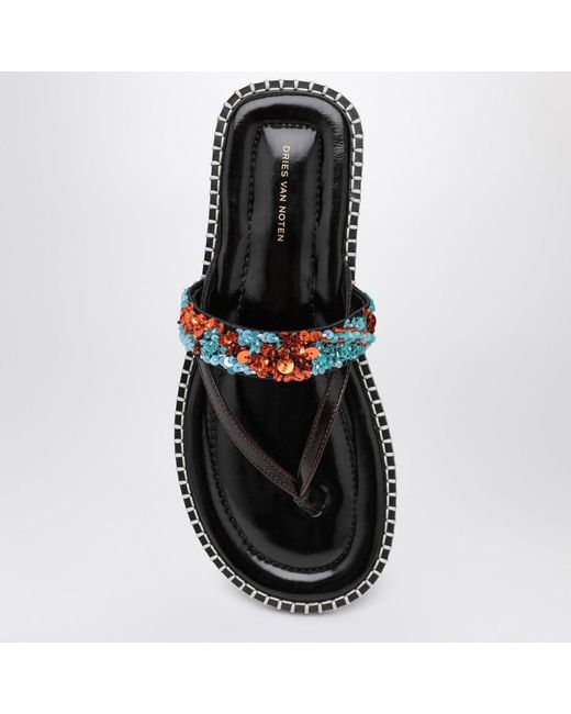 Dries Van Noten Blue Thong Slip-On Sandals With Sequins