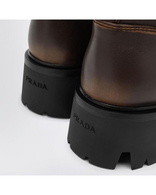 Prada Brown Cocoa-Colored Leather Ankle Boots