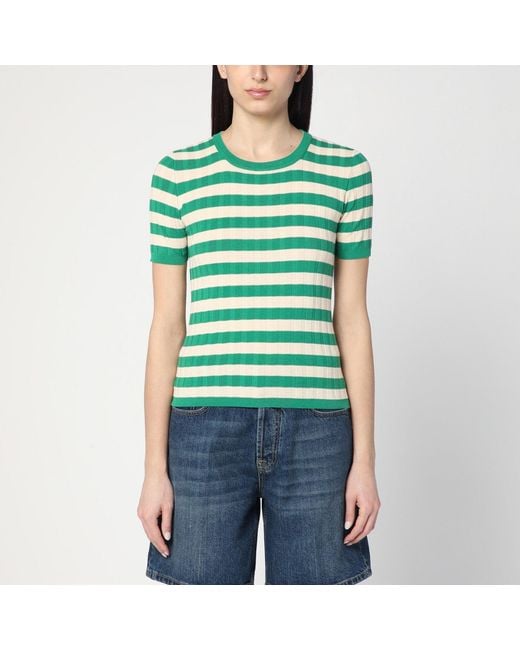 Roberto Collina Green Ivory Striped Sweater
