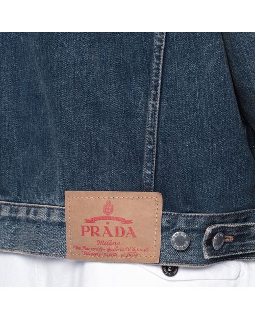Giacca in denim e pelle nera di Prada in Blue da Uomo