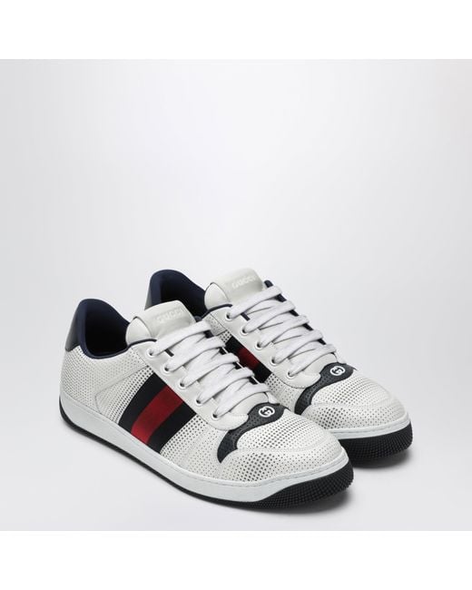 Gucci White Perforated Leather Screener Sneakers for men