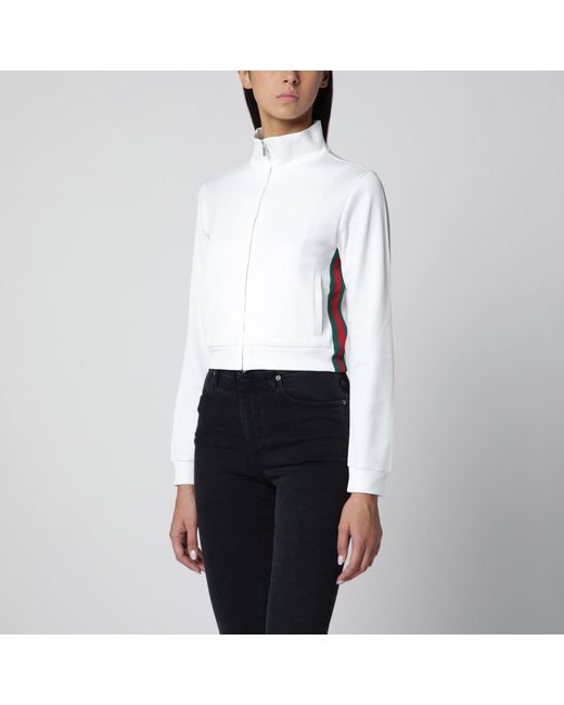 Gucci White Ribbed Cotton Jersey Zip Hoodie With Web
