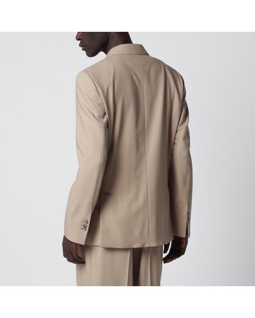 AMI Natural Double-Breasted Virgin Wool Gabardine Jacket for men