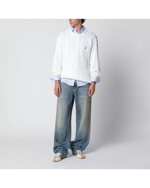 Polo Ralph Lauren White Cable-Knit Cotton Sweater for men