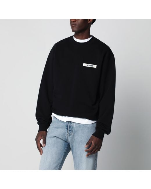 Jacquemus Black Crewneck Sweatshirt With Grosgrain Logo for men