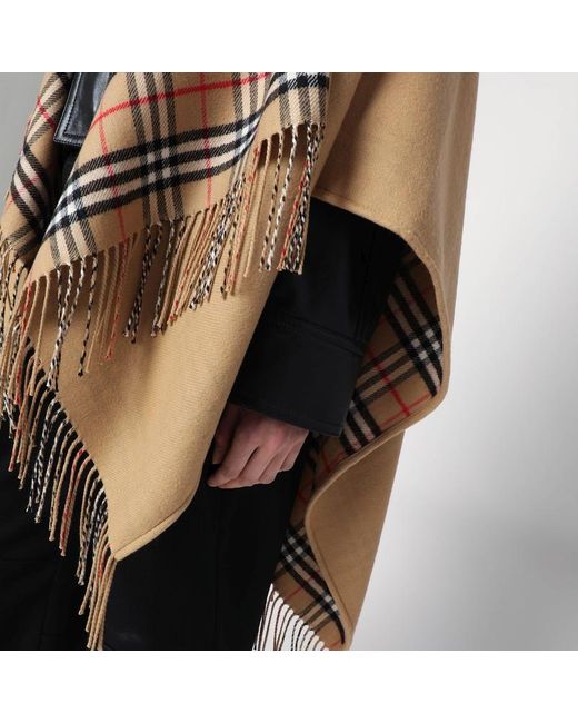 Burberry Natural Wool Cape With Check Pattern