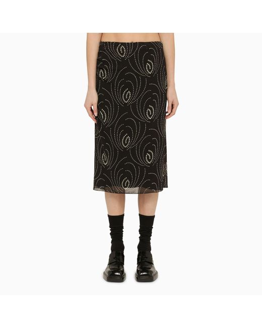 Prada Black Printed Skirt In Georgette