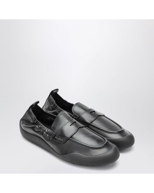 Prada Black Leather Speedrock Loafers for men