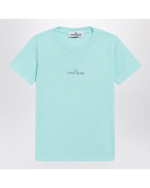 Stone Island Blue Aqua T-Shirt With Logo Print