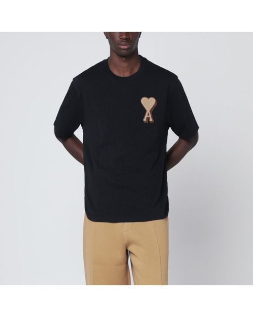 AMI Black Ami De Coeur T-Shirt for men