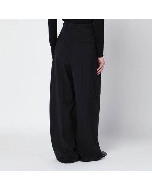 Sportmax Black Wide-Leg Stretch-Wool Trousers