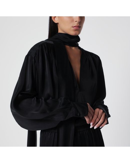 ANDAMANE Black Mathilda Cupro Satin Blouse