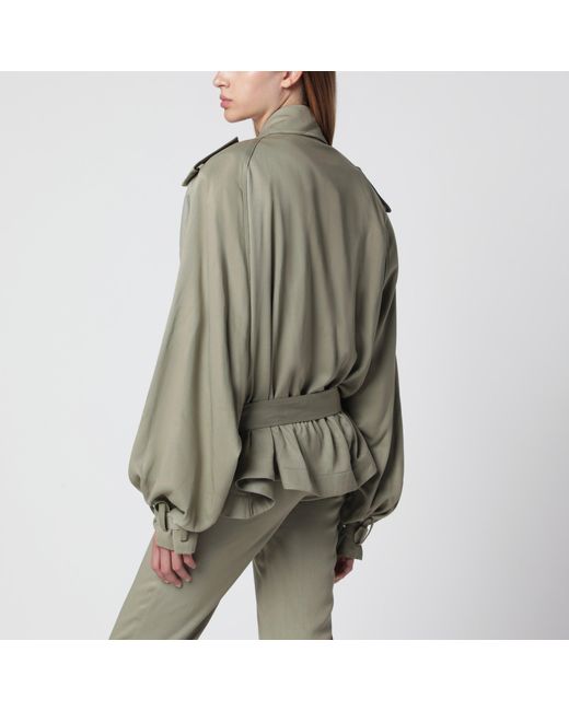 Frankie Shop Green Elva Short Fluid Trench Coat
