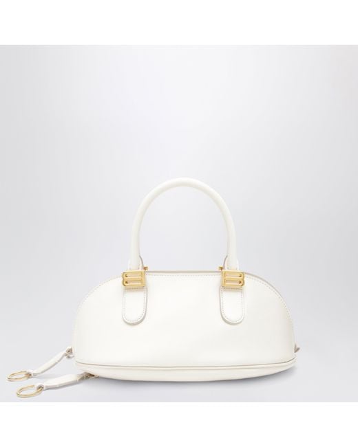 Balenciaga White Cream Leather Bolero Mini Bowling Bag