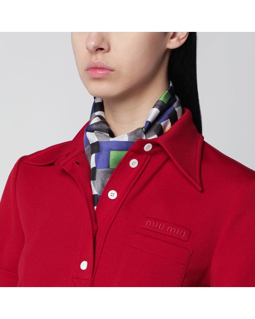 Miu Miu Red Ruby Technical Jersey Polo