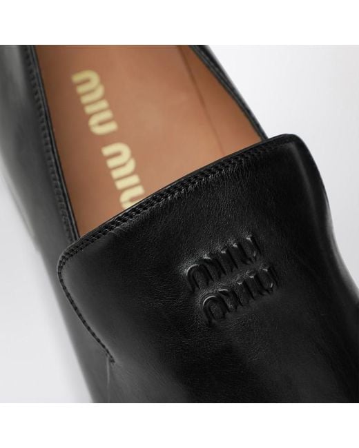 Miu Miu Black Leather Loafers With Logo