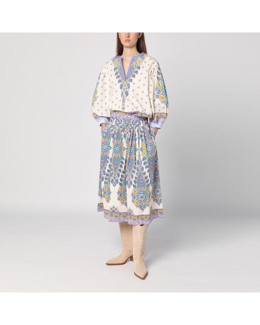 Etro White Baumwollbluse Mit Puffärmeln