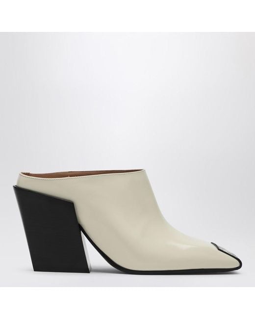 Bottega Veneta White Mule Ventura With Python Effect Leather Tip