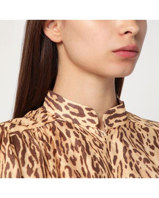 Robe Courte Léopard En Lin Zimmermann en coloris Brown