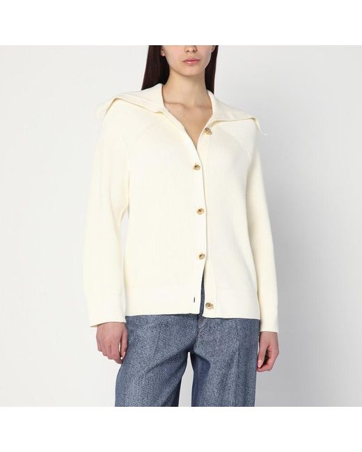 Bottega Veneta White Ivory Cardigan In Ribbed Cotton