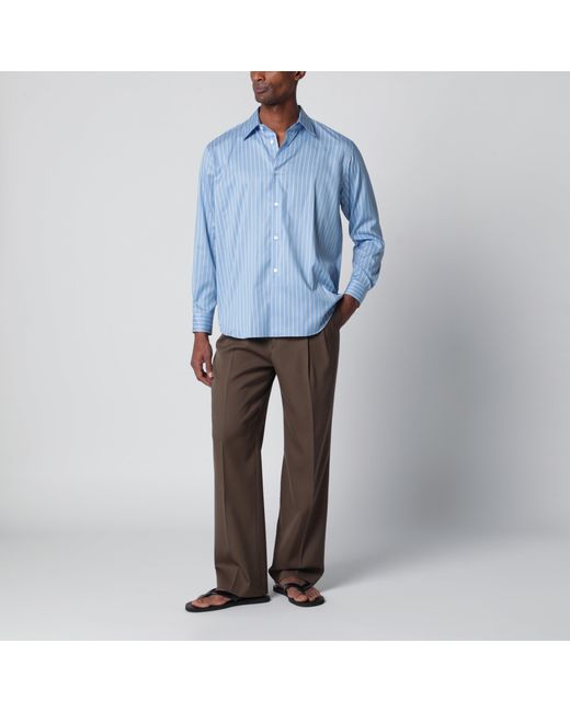 Auralee Blue Light Striped Cotton And Silk Shirt for men