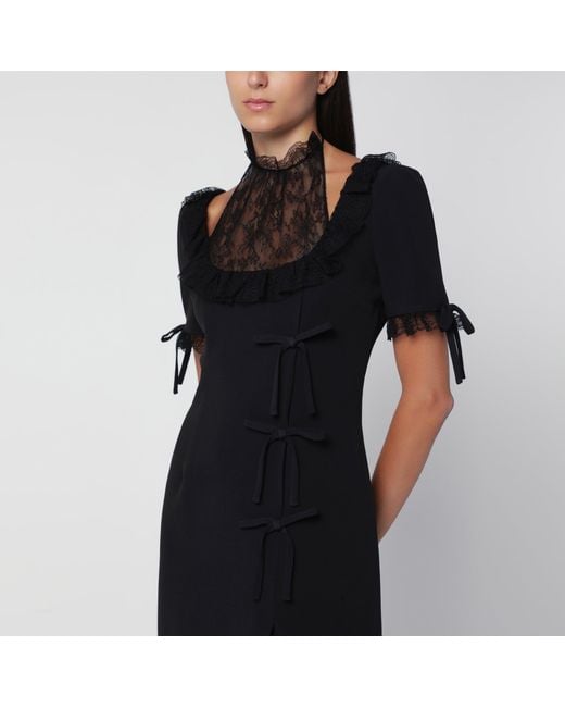 Alessandra Rich Black Midi Dress With Lace Insert