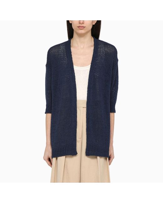Roberto Collina Blue Navy Cardigan In Cotton Blend Knit
