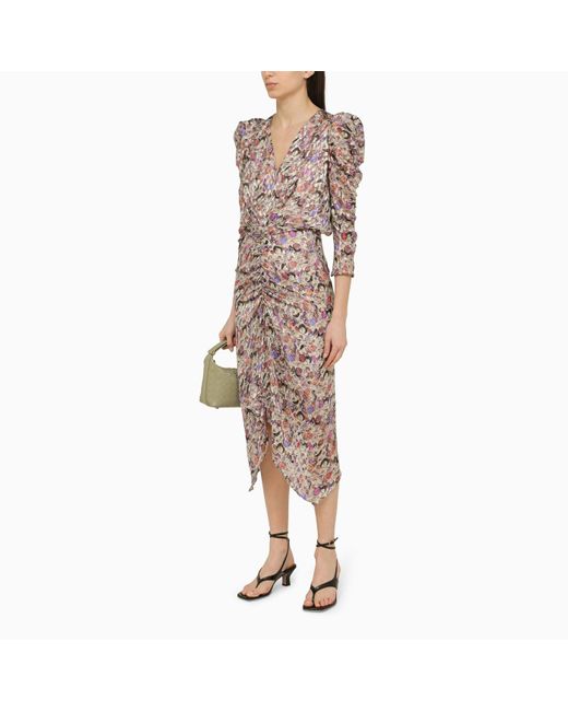 Isabel Marant Brown Multicoloured Silk Blend Midi Dress With Draping