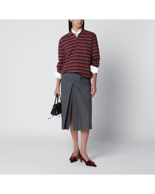 Prada Red Striped Tobacco And Slate Cashmere Polo Shirt