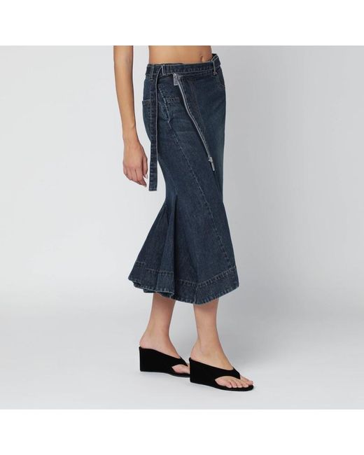 Sacai Damen Asymmetrischer Blauer Denimrock