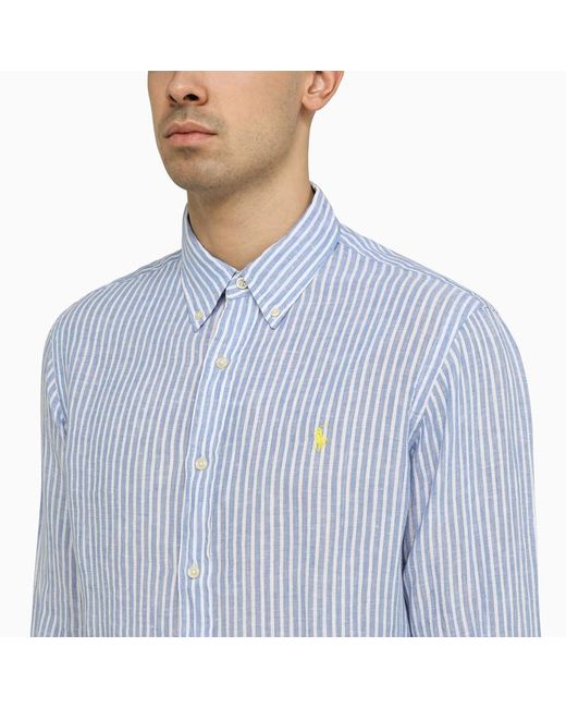 Camicia a righe azzurra/bianca in lino custom-fit di Polo Ralph Lauren in Blue da Uomo