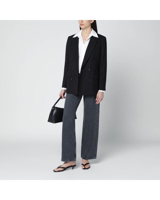 VI TO VI Black Pinstripe Lurex Double-Breasted Jacket