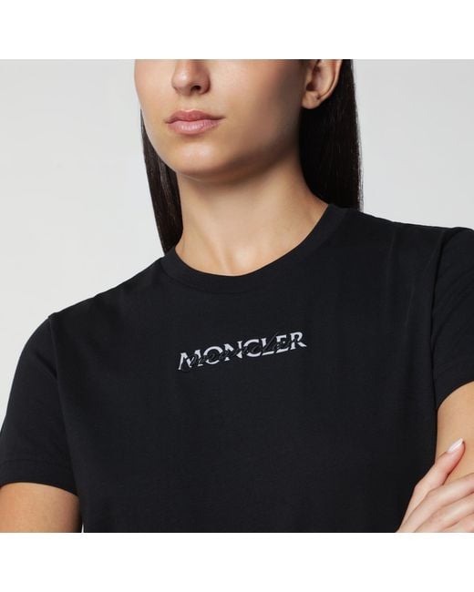 Moncler Black Cotton T-Shirt With Logo