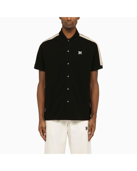 Palm Angels Black Short Sleeved Polo Shirt With Monogram for men