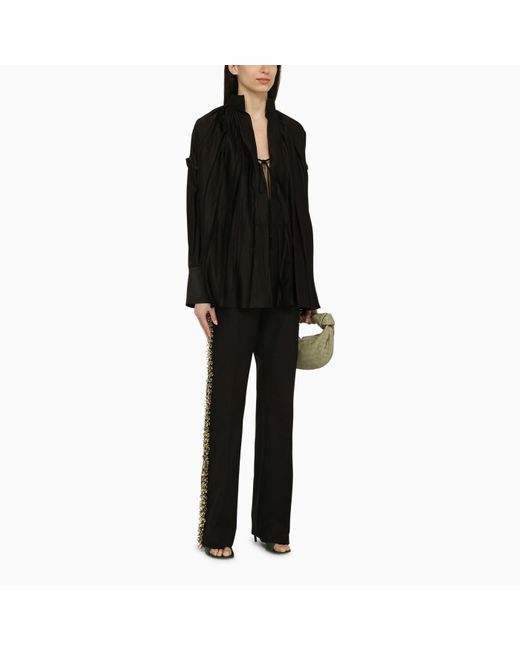 Dries Van Noten Black Wool Trousers With Sequin Embroidery