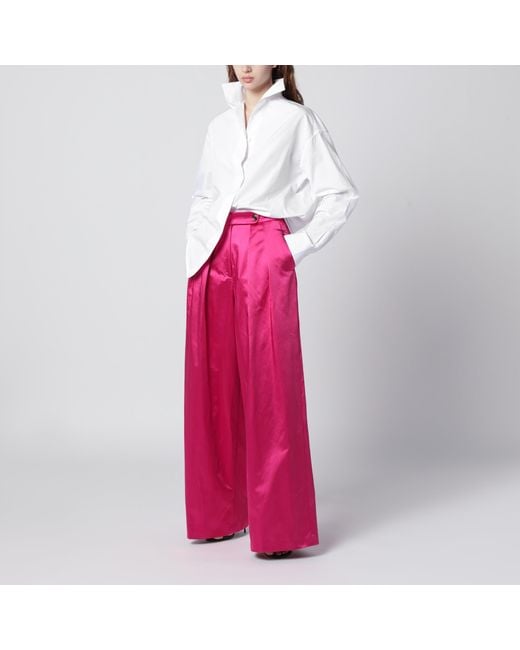 Dries Van Noten Pink Wide Pleated Fuchsia Satin Trousers